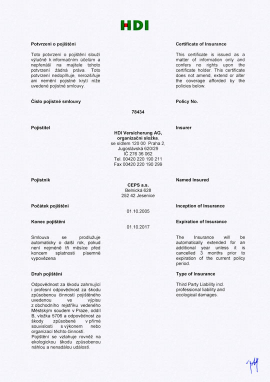 Certificate of Insurance (page 1)