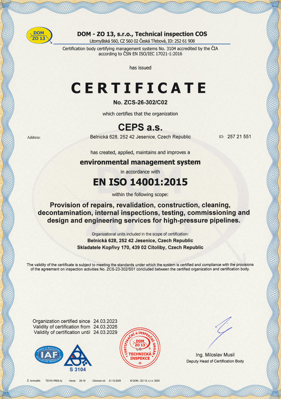 ISO 14001:2015 Management System Certificate