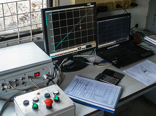 General look at the stress-test control – a system of data collection, imaging software on the notebook and remote control of pumps